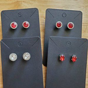 Red and silver studs earrings set